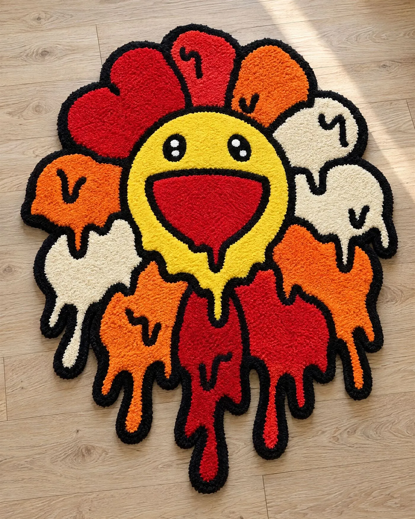 Tapete Flor sonriente derretida (Arte pop), forma Circular, multicolor